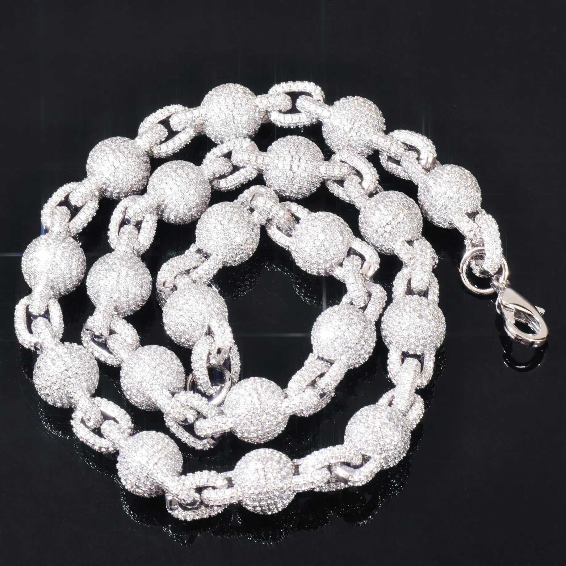 Iced Out Bead Ball Necklace with Copper & Zircon | Street Hip Hop Jewelry | Caratix Jewelry - CaratixJewelry